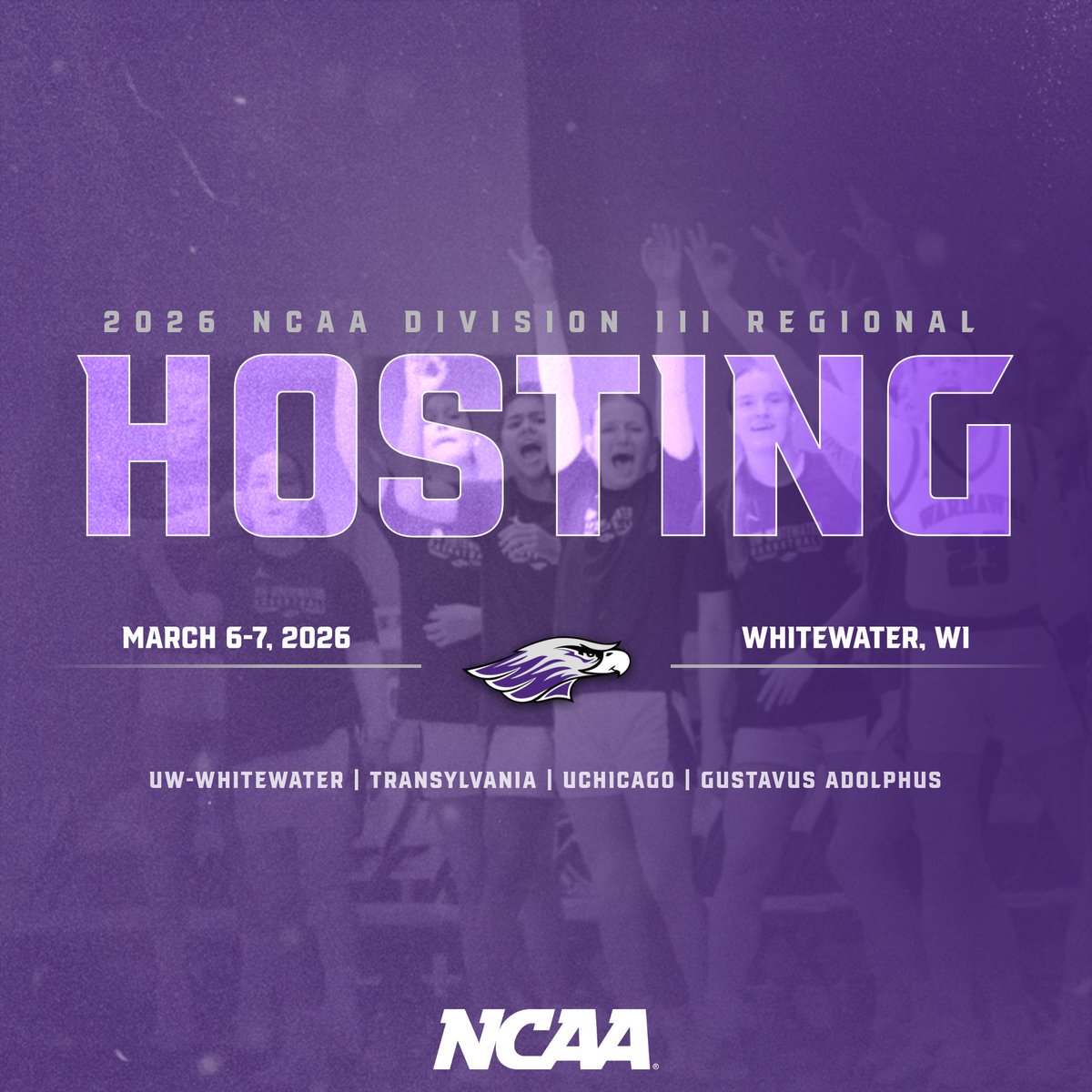 STAYING HOME!

The Warhawks will host the first two rounds of the NCAA Division III Women's Basketball Tournament on Friday &amp; Saturday! This is the 17th time the Warhawks have been in the NCAA Tournament during Coach Carollo's time at UWW!

Stay tuned for more info!