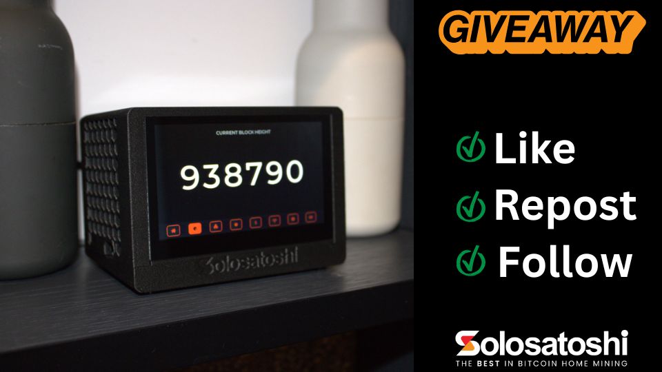 🚨Official Solo Satoshi Bitaxe Turbo Touch giveaway!

We're giving away the first Bitaxe Turbo Touch off our USA assembly line; shipped anywhere in the world for FREE!

Want to enter the giveaway?
Like✅ Repost ✅Follow✅

Winner announced in 3 days! 🚀