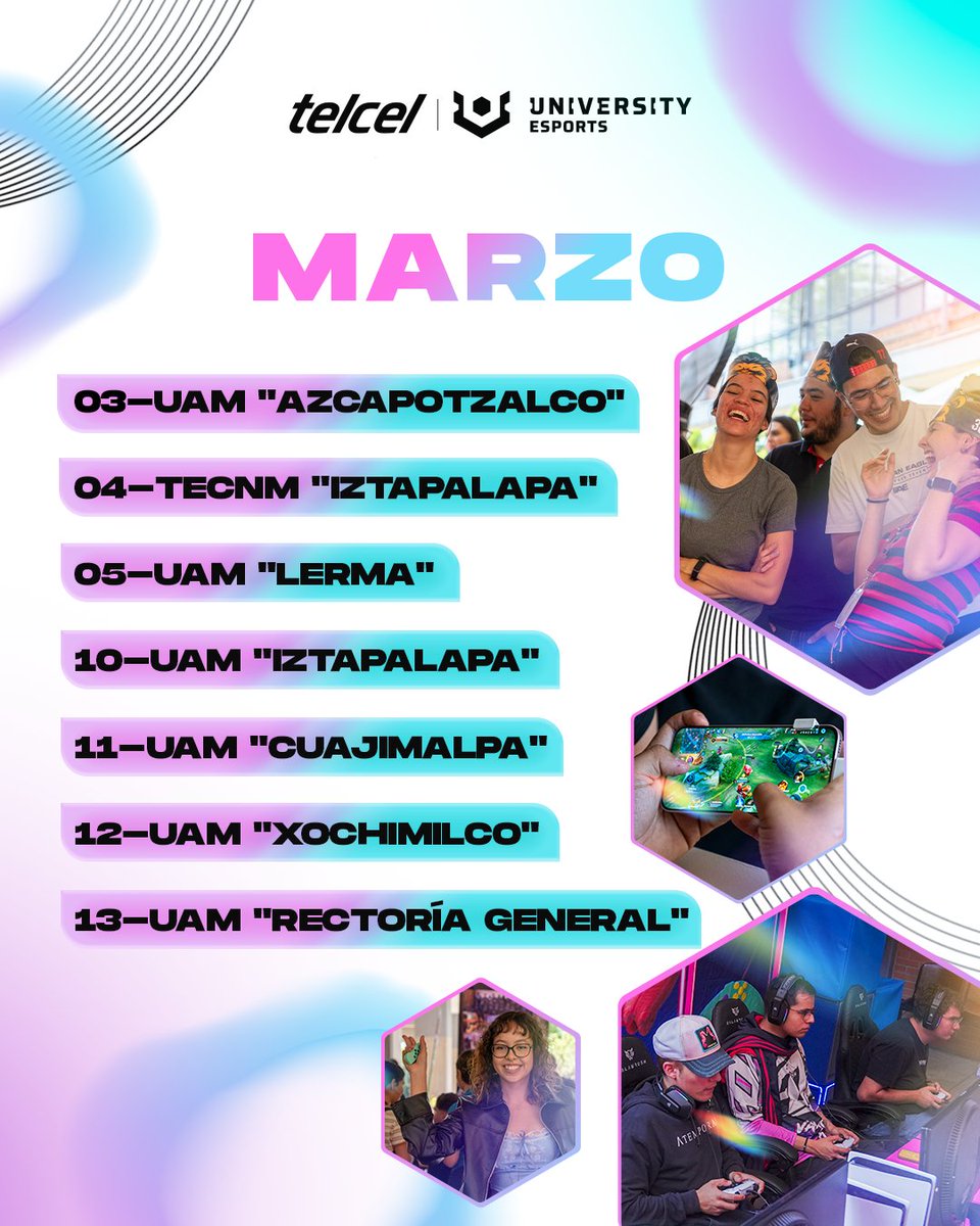 UniEsportsMX's tweet photo. 🚨 PRIMERAS FECHAS CONFIRMADAS 🚨
El #UNIVERSITYTOUR Split I arranca y estos son los primeros campus que visitaremos. 🏫✨
¡Nos veremos muy pronto llevaremos el gaming directo a tu universidad! 🎮
#universityesportsmx #esports #tecnm #uam #unitour https://t.co/JqlCtZDEr7