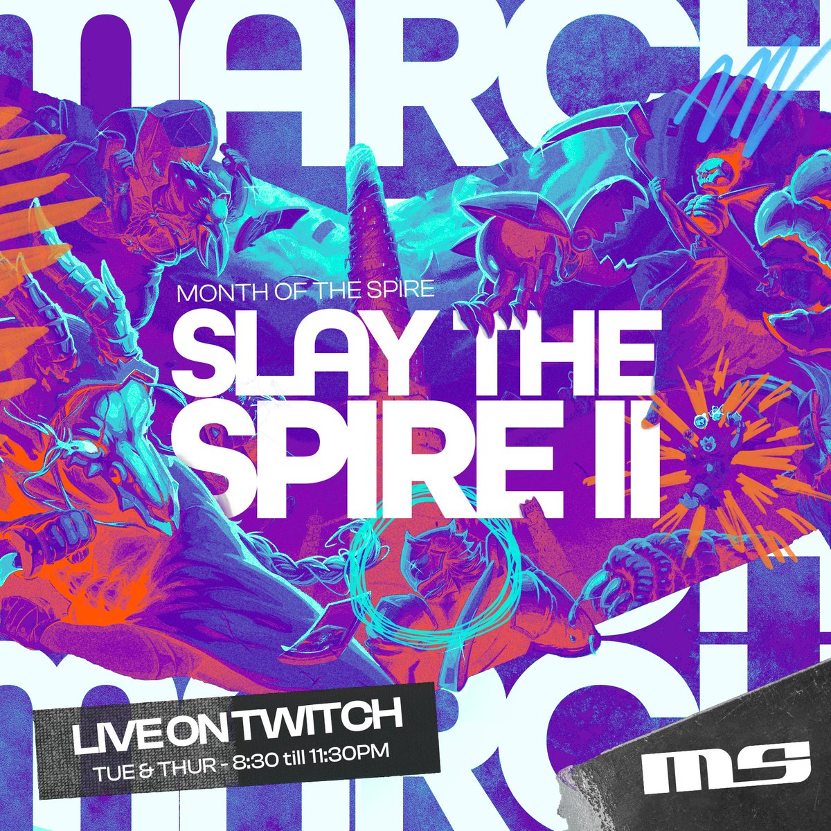 mind5tate's tweet photo. THIS MONTH. WE ENTER THE SPIRE!

Slay The Spire II finally drops on March 5th! We're playing the HECK out of it this month!

Come play cards with ya boy, very excited to explore some new characters and see how far we can get!

IT'S SPIRE MONTH!

TTV: mind5tate https://t.co/jYdGRYI4MX
