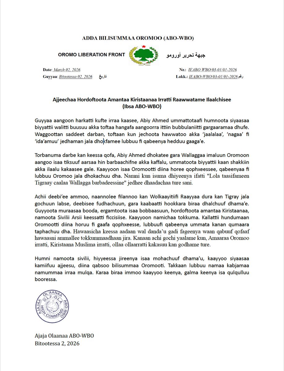 Oromo Liberation Army OLF-OLA tweet media