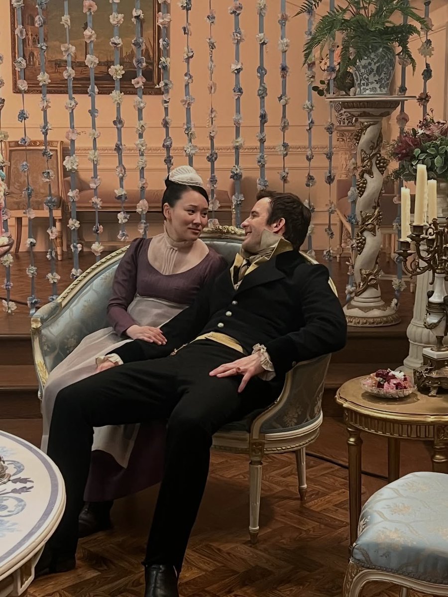 yerinhasource's tweet photo. Yerin Ha and Luke Thompson on the set of “Bridgerton” season four 💜 https://t.co/Z1H7HoyaYK