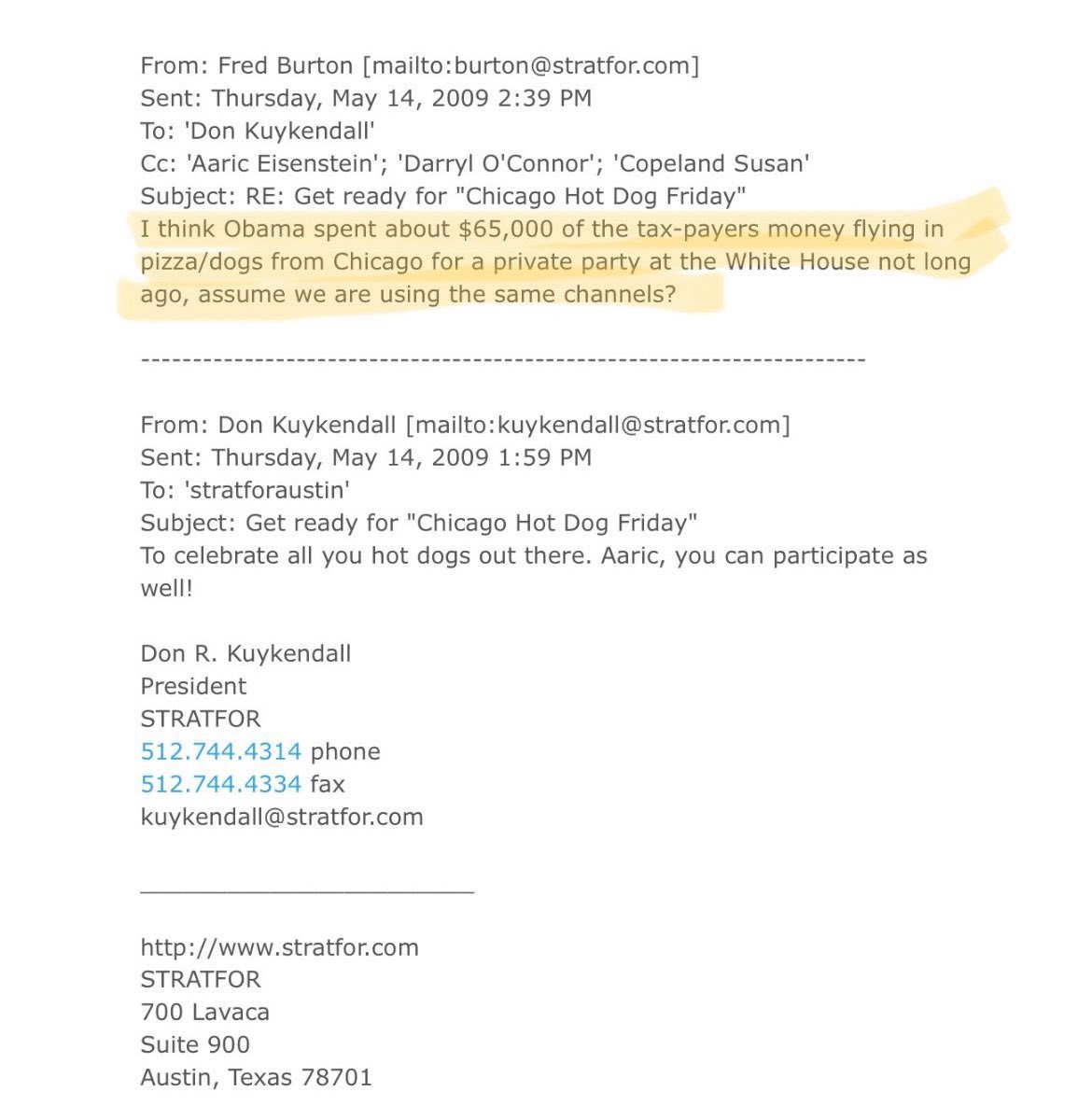 <a href="/disclosetv/">Disclose.tv</a> I would like to hear her thoughts on Obamas $65,000 of hotdogs and pizza from Chicago.