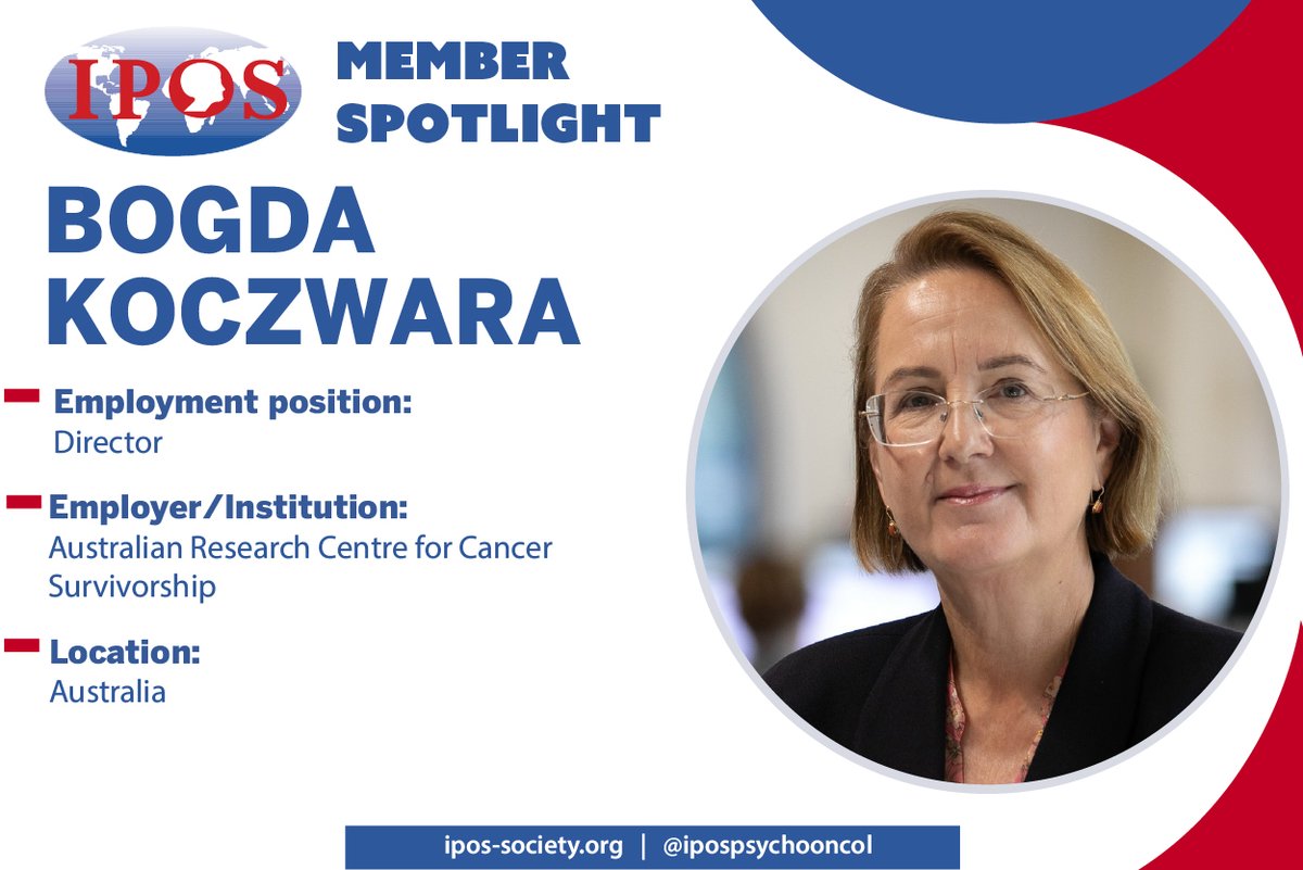 IPOS Member Profile Bogda Koczwara (#Australia)

I am a clinician researcher aiming to improve outcomes for people affected by cancer. Cancer survivorship can be a complex challenge for cancer survivors and their families.

Read more here ipos-society.org/News/13604072