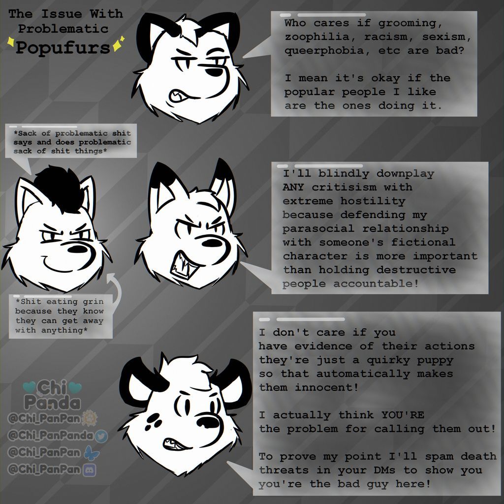 Popufur drama in a nutshell

It's genuinely insane the lengths people will go to defend terrible people in the fandom.