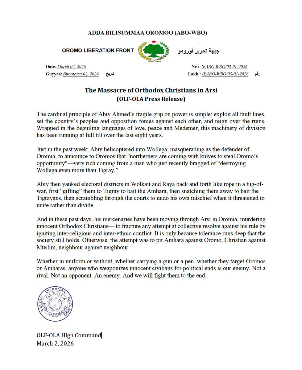 Oromo Liberation Army OLF-OLA tweet media