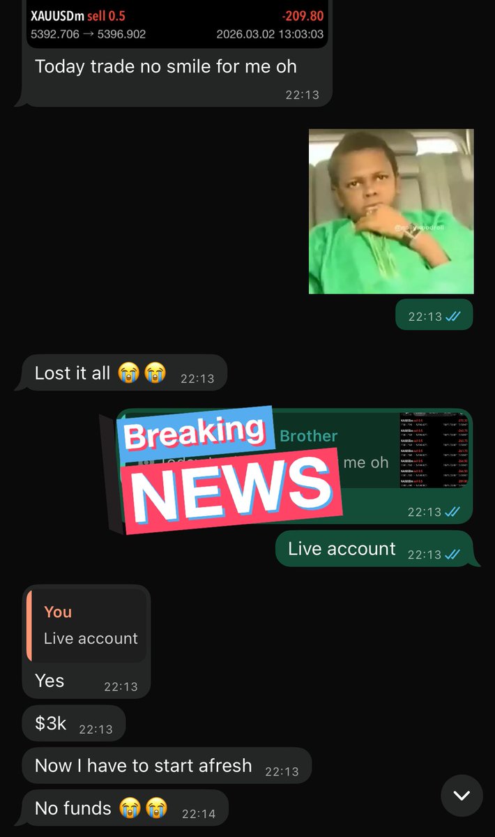 When XAUUSD decides to show you shege. 😭💔 $3k blown on a live account and starting from scratch. This forex journey is not for the faint-hearted. Send some positive energy to a fallen soldier today! 🙏📉