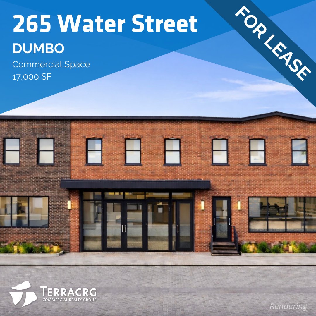 TerraCRG is pleased to exclusively represent the leasing of 265 Water Street, a 17,000 SF commercial space located in the heart of DUMBO. 

Please contact Peter Schubert, Kyle Williams, Darlene Lee, or Nelson Kim for more information. 

#OnlyBrooklyn®