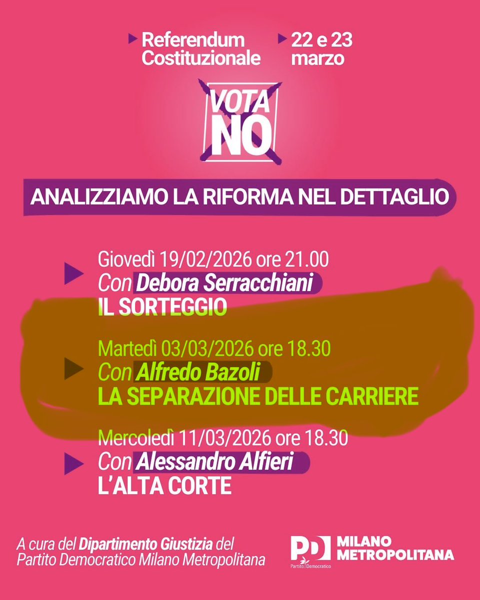 silvi_72's tweet photo. Ciao a tutte e tutti, 
Vi ricordiamo, insieme al dipartimento giustizia del PD Milano Metropolitana, l'appuntamento online di domani sera.

*Martedì 03/03/2026 ore 18.30 Con Alfredo Bazoli* - LA SEPARAZIONE DELLE CARRIERE 
https://t.co/rZxdpUEUX5 https://t.co/Zq1uvgQJB3