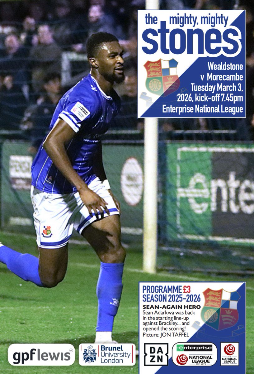 MarkHyde13's tweet image. Ok settle down @WealdstoneFC  fans.... Tomorrow we face @MorecambeFC  here is your preview of the programme cover #BuyOne