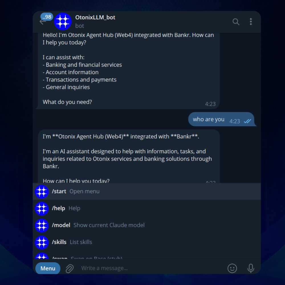 The integration of the @Bankr LLM Gateway is now fully implemented within Otonix Agent Hub.

Otonix agents can seamlessly access multi-model AI infrastructure including Claude, GPT-5, Gemini, Qwen, and more powered directly through Bankr’s unified gateway.

This marks a major