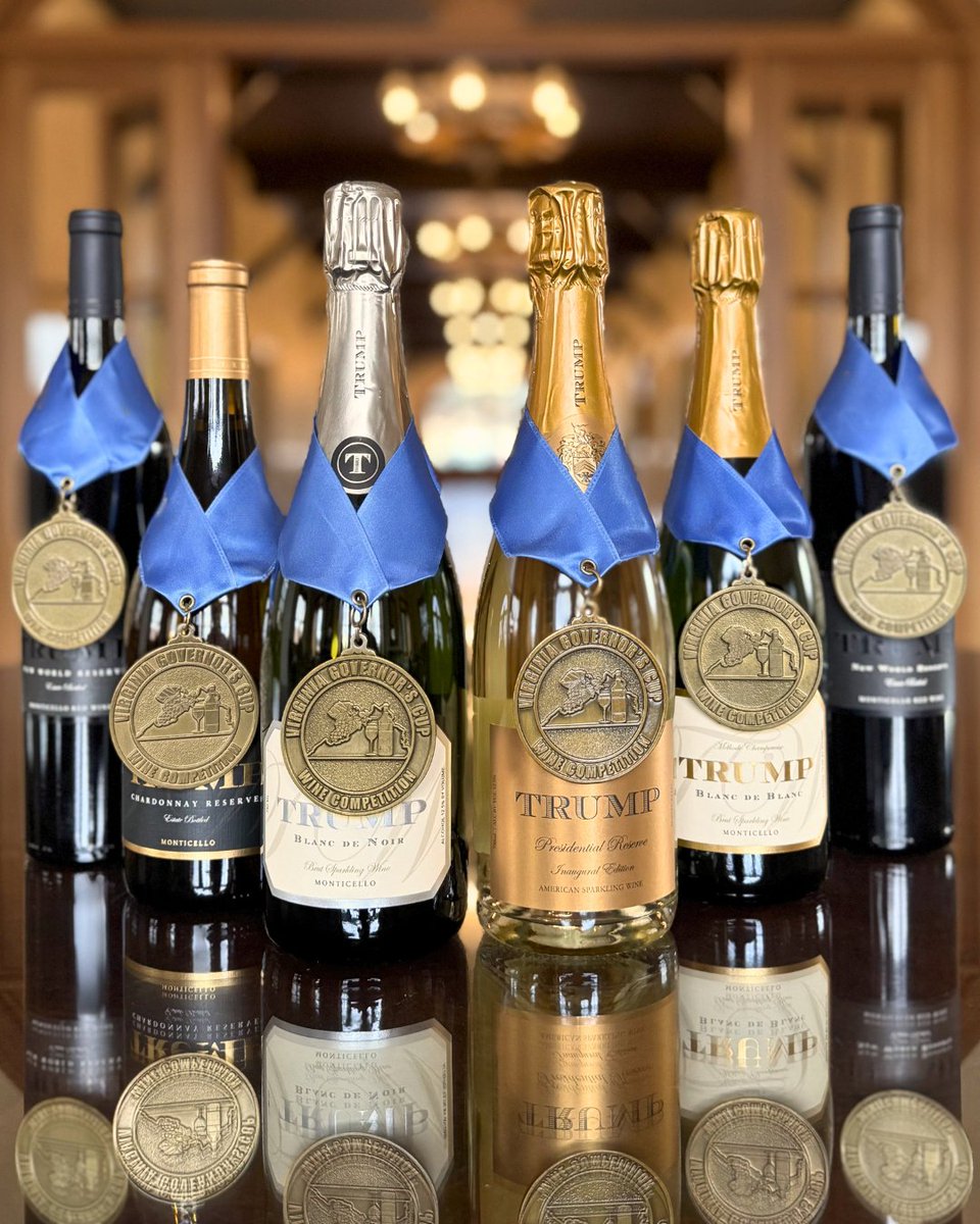 trumpwinery's tweet photo. Six Entries. Six Gold Medals. 🏅

At this year's Virginia Governor's Cup, a record-breaking SIX Trump wines won gold! With all of our entries scoring 90+ points in a blind judging, this is your invitation to experience what critics are calling world-class.

These award-winning vintages won't last long! Purchase them today at https://t.co/9Szrv7v3zE

#TrumpWinery #VirginiaWine #GoldMedalWine #WineLovers #LuxuryWine