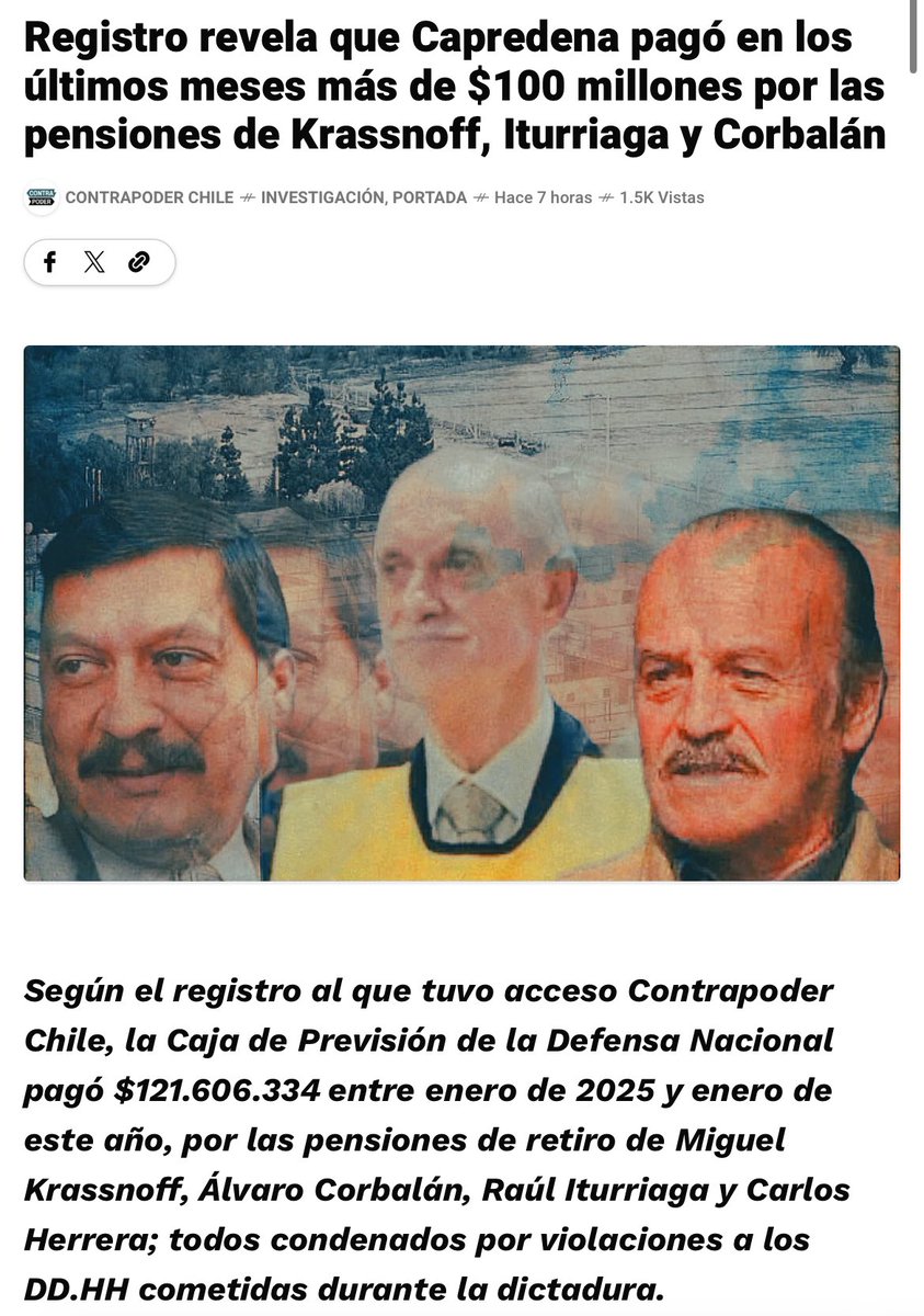 AnaMariaGazmuri's tweet photo. ¡Basta de pensiones millonarias a torturadores! Oficié a Capredena por los pagos superiores a $100 millones realizados entre enero de 2025 y enero de 2026 a Krassnoff, Iturriaga, Espinoza y Corbalán. ¿Por qué fondos de la ciudadanía financian a criminales convictos? Exigimos transparencia y fin a este abuso. Las víctimas merecen justicia, no impunidad.