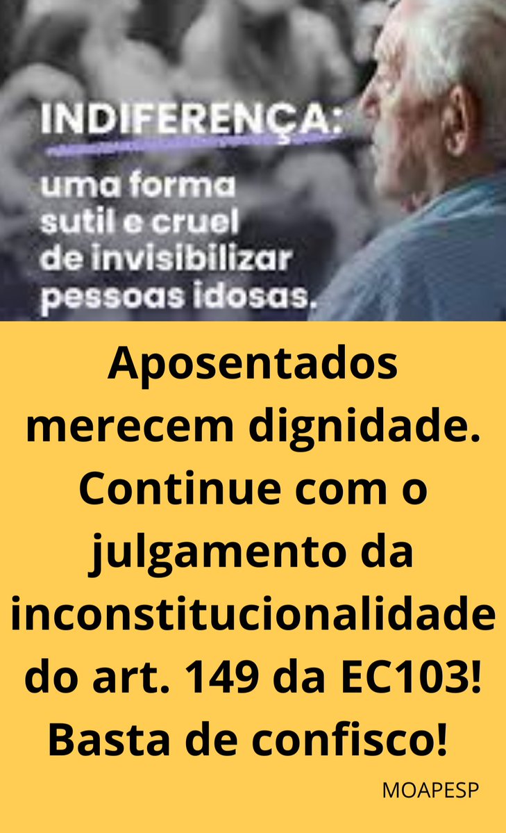 <a href="/LuizRiccardi/">Luiz Carlos Riccardi</a> <a href="/gilmarmendes/">Gilmar Mendes</a> <a href="/STF_oficial/">STF</a> <a href="/CristianoZanin/">Cristiano Zanin</a> <a href="/FlavioDino/">Flávio Dino 🇧🇷</a> <a href="/ICLNoticias/">ICL Notícias</a> Basta agora que prossiga a ilegalidade o art.149 da EC 103/19!
<a href="/gilmarmendes/">Gilmar Mendes</a>
<a href="/STF_oficial/">STF</a>
@Cristianozanin
<a href="/FlavioDino/">Flávio Dino 🇧🇷</a>
<a href="/ICLNoticias/">ICL Notícias</a> Fora Confisco
#AposentadoriaJusta
Fachin Paute ADI 6254 julgamento já