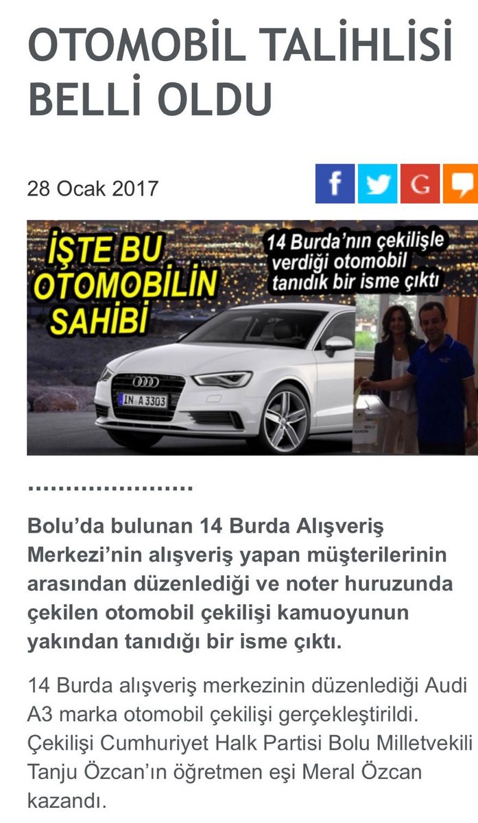 <a href="/tanjuozcanchp/">Tanju ÖZCAN</a> Alıştın marketlerden çekiliş adı altında araba almaya;şimdi de çocuklara burs adı altında haraç kesmeye öyle mi!
Devletin yerine ben olsam sözde eşine çıkan o otomobilede araştırırım.