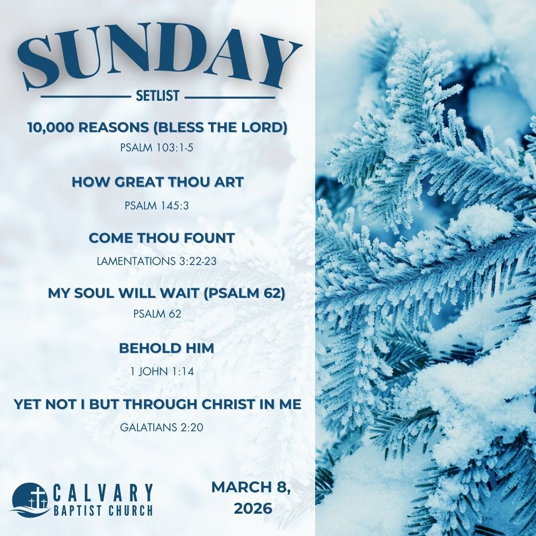 calvarystjohns's tweet photo. This is our setlist for this Sunday, March 8! Invite some family &amp; friends to church on Sunday all are welcome!
#sundayworship
#sundaysetlist
#calvarybaptistnl
Ps 45:17 "I will cause your name to be remembered in all generations; therefore nations will praise you forever &amp; ever." https://t.co/cl1mywSvql