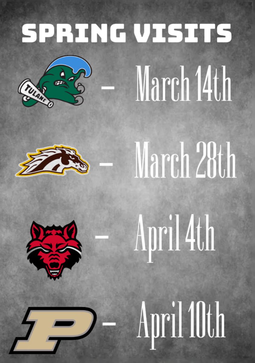 kamarion_5's tweet photo. Here are the list of schools I will be visiting this spring! #blessed 

@GreenWaveFB 
@WMU_Football 
@AStateFB 
@BoilerFootball 
@IndianaPreps 
@TheHiveBGHS https://t.co/Rhz4jvuaVL