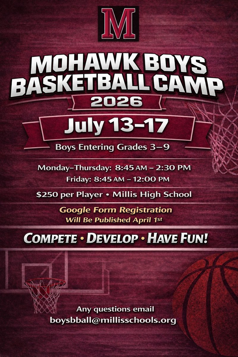 📣 🏀 Mohawk Boys Week! Camp will run from July 13-17th for Boys entering Grades 3-9! (This is information only. Registration will be published on April 1st).