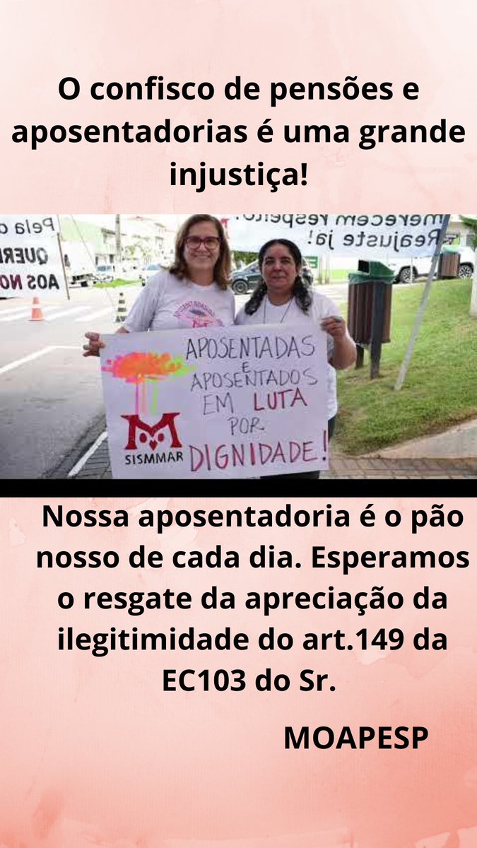 <a href="/Mairaavelino64/">🚩🚩Maira 🚩🚩</a> <a href="/STF_oficial/">STF</a> <a href="/nunesmarquesk/">Kassio Nunes Marques</a> <a href="/MinAMendonca/">André Mendonça</a> <a href="/Cristianozaninm/">Cristiano Zanin Martins</a> <a href="/FlavioDino/">Flávio Dino 🇧🇷</a> Basta agora que prossiga a ilegalidade o art.149 da EC 103/19!
<a href="/gilmarmendes/">Gilmar Mendes</a>
<a href="/STF_oficial/">STF</a>
@Cristianozanin
<a href="/FlavioDino/">Flávio Dino 🇧🇷</a>
<a href="/ICLNoticias/">ICL Notícias</a> Fora Confisco
#AposentadoriaJusta
Fachin Paute ADI 6254 Urgente