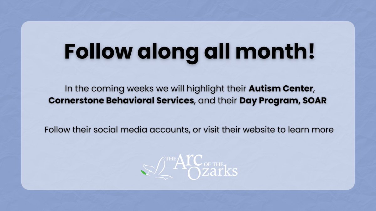 Starling_MO's tweet image. (4/4)
We’re just getting started! 
In the coming weeks, we’ll highlight:
✨ The Autism Center
✨ Cornerstone Behavioral Services
✨ SOAR Day Program
Follow along all month to learn more!
@arcoftheozarks #MemberMonday