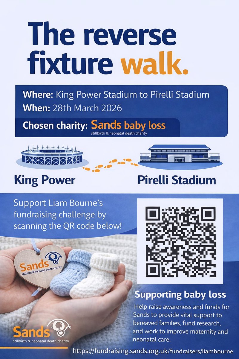 bournie83's tweet photo. Me and William @01_roach 2 years ago walked from @burtonalbionfc to @LCFC raising over £1400. 

On the 28th of March we do the reverse fixture and walk from @LCFC to @burtonalbionfc. This time for @SandsUK. Any support would be greatly appreciated. 

@leicslive 
@BurtonMailNews https://t.co/IiPkT91eNj