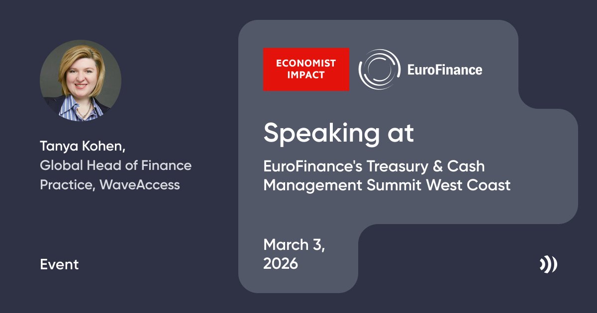 wave_access's tweet photo. Tanya Kohen, our Global Head of Finance Practice, will be joining the speaker lineup at the EuroFinance's Treasury &amp; Cash Management Summit to explore what human-agent collaboration in finance looks like, and how the specific AR analysis setup supports Treasury and FP&amp;A teams. https://t.co/VYiv6W70pd