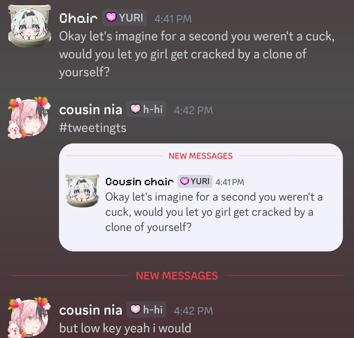 Would it be cheating if your s/o cracked a clone of you? (Literally a true copy of yourself)