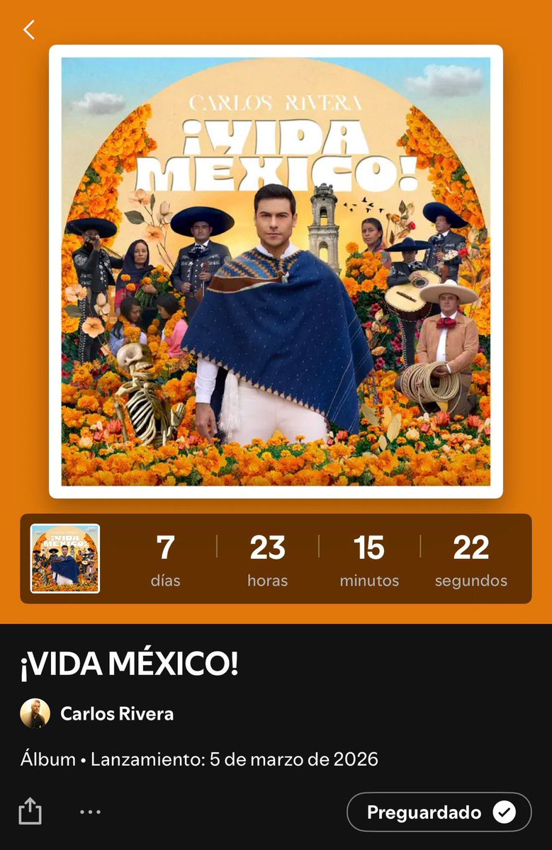 SabrinaLodi2's tweet photo. Este 5 de Marzo 🌼 estará disponible el nuevo album de @_CarlosRivera ¡VIDA MÉXICO! 

No olvides pre guardar el álbum 🥰

@club_carigue @CarigueCba @riveristashq https://t.co/C6GkHq6Gbb
