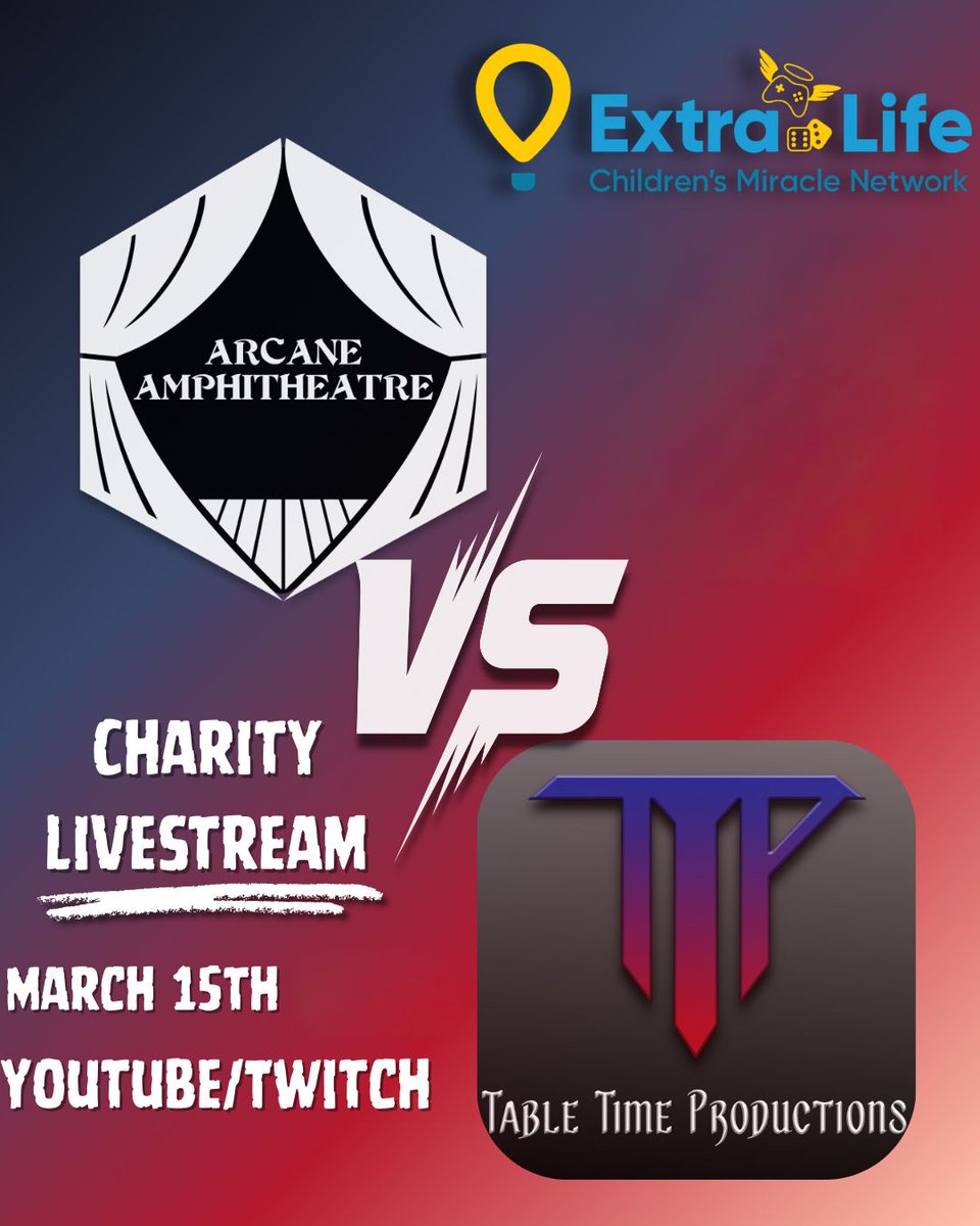WORLDS COLLIDE! With @arcaneamphitheatre and Table Time Productions in a new Extra Life Charity stream were we pIt a mix of our two casts against each other!
On March 15th you'll donate to effect the outcome of this epic battle! More details soon!
#charity #rpg #ttrpg #dnd #dnd5e