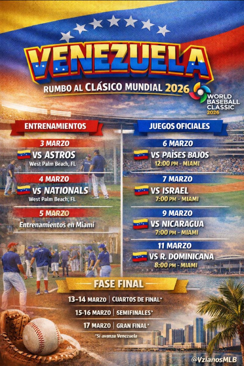 VzlanosMLB's tweet photo. Apunten fechas y horarios 
🇻🇪💛💙❤️🇻🇪  arepa 🫓 power https://t.co/0QxgBCj1Z9