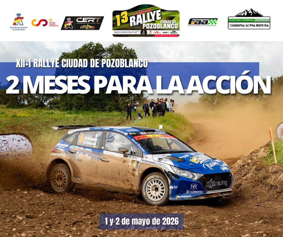 RallyPozoblanco's tweet photo. 🙊 ¡Sólo 2 meses para la acción!

🏁 Este año volvemos a ser puntuables para: 
🟤 @CERT_Rallycar 
🟡 Clio Trophy Spain
🔴 Copa @KobeMotorsport 
🟢 Campeonato Andalucía de Rallyes de Tierra

🤜🤛 ¡Nos vemos muy pronto! https://t.co/OKmfvtJhgF