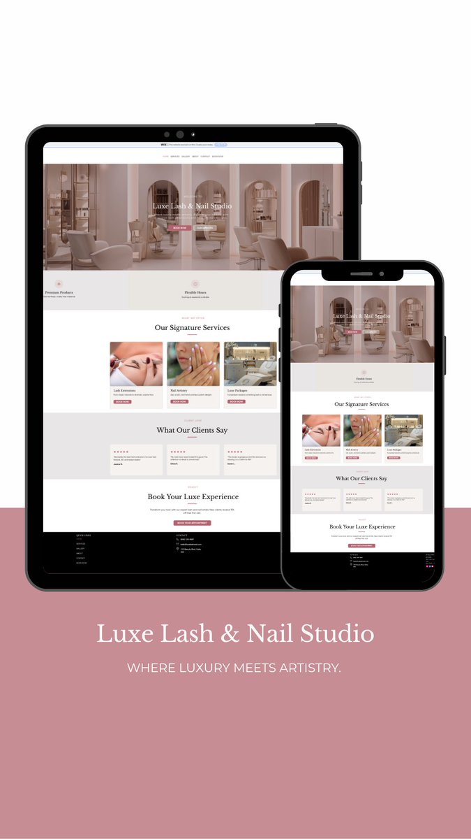 Mnyisztor's tweet photo. Meet the Luxe Lash &amp; Nail Studio Wix template, elegant, booking-ready, and 100% customizable.

https://t.co/A4JzanbW49

#LashBusiness #NailTech #BeautyEntrepreneur #WixTemplate #salonwebsitedesigner https://t.co/hsQTfknlSG