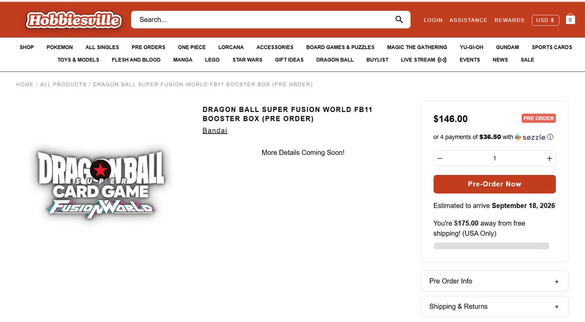 RESTOCK

FB11 PRE-ORDERS from <a href="/hobbiesville/">Hobbiesville</a> ($146--92 boxes available!)

hobbiesville.com/products/drago…

Spend $175 for free shipping!