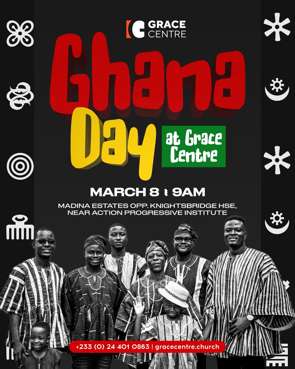 GraceCentreGH's tweet photo. 🇬🇭 This Sunday, celebrate Ghana Day with us at #GraceCentreChurch! 🇬🇭

​Join us at 9AM as we celebrate the rich culture, heritage, and spirit of Ghana.

​Come with family, friends, and your energy. Let’s make this a day to remember!

#APlaceToBelong #GhanaMonth2026 #GhanaDay https://t.co/yjHLgVBKVH