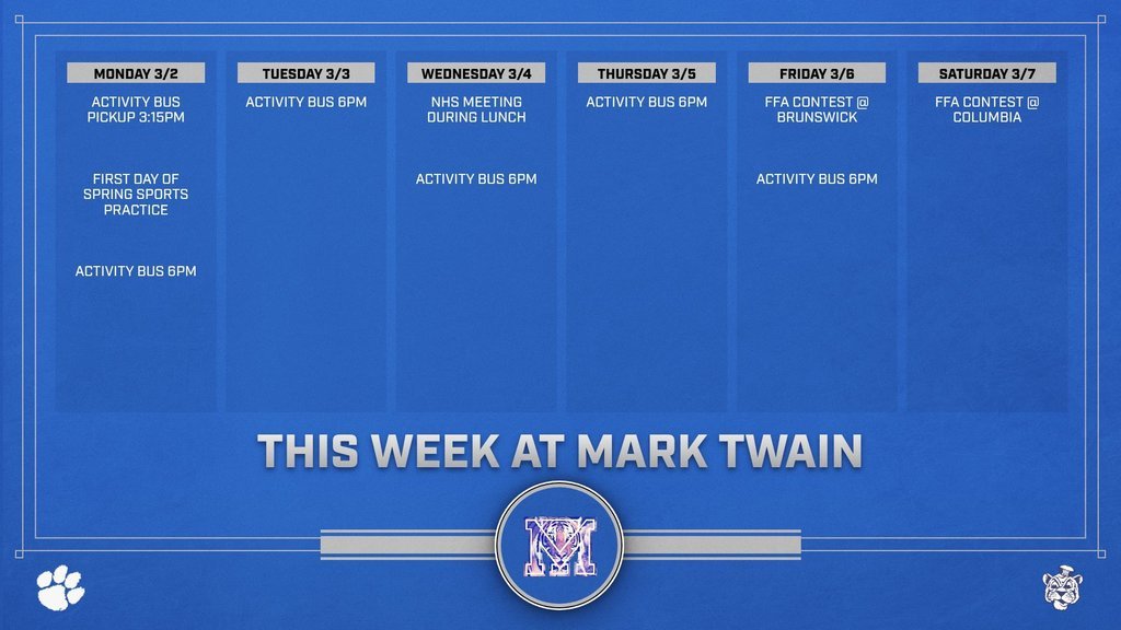 This week at Mark Twain 3/2-3/7