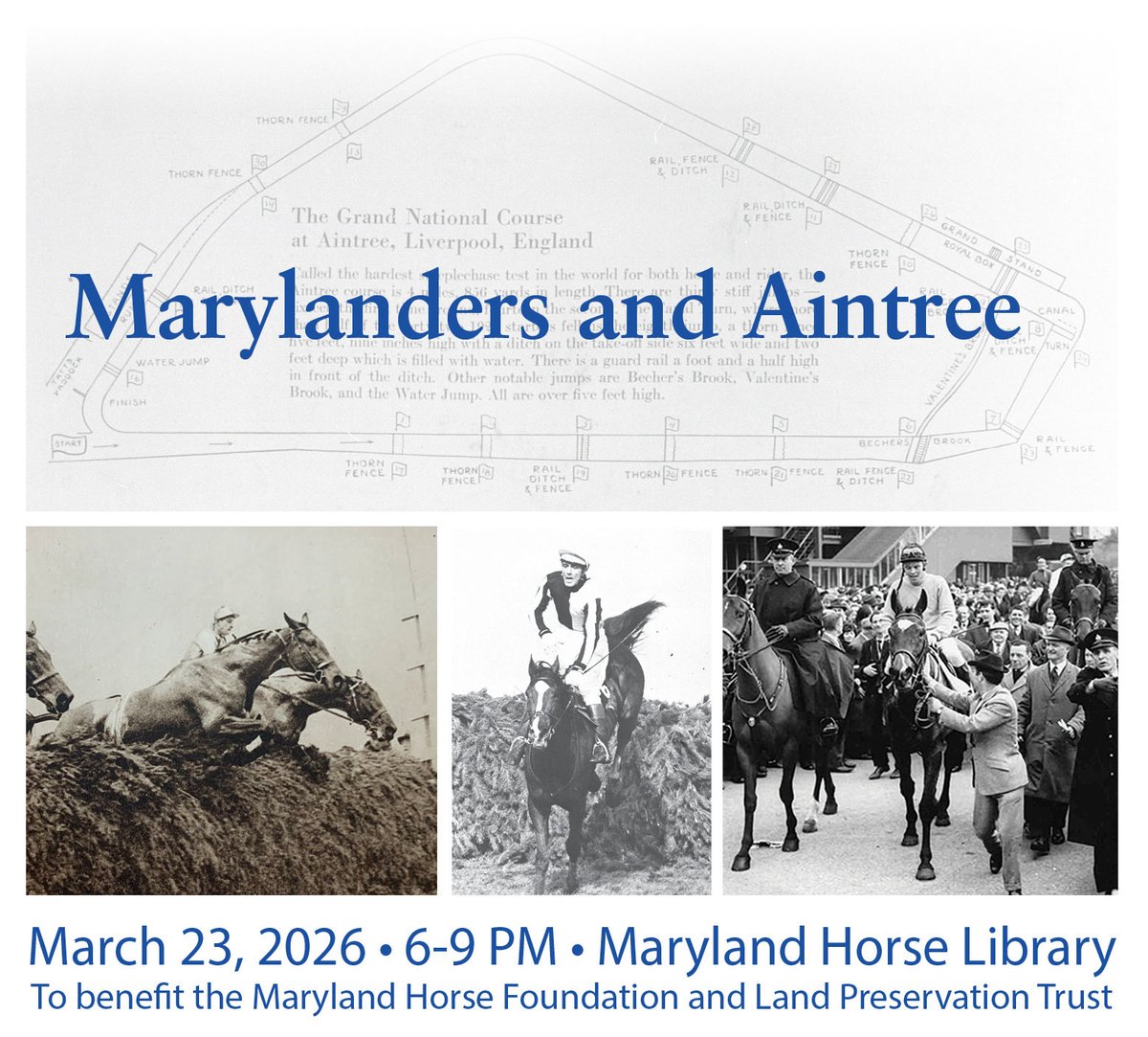 mdhorsefound's tweet photo. Join us for an evening celebrating Maryland's three great Aintree English Grand National horses; Billy Barton, Jay Trump and Ben Nevis II.

Tickets available at the link below. 

https://t.co/cxewRSLoTr https://t.co/EX0AzMRoJz