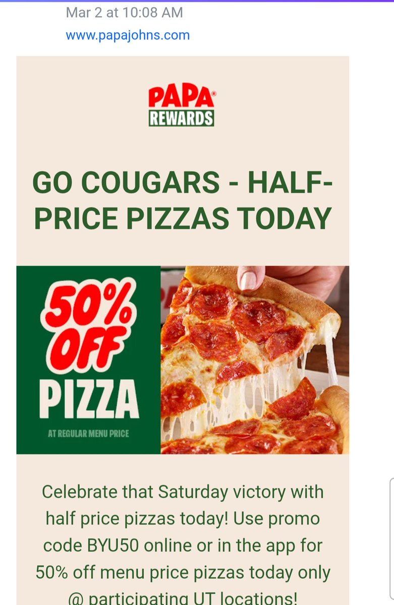 Even Papa John's figured BYU wasn't going to lose to West Virginia... that or someone said who cares, we haven't had enough promos in the last month. 😆