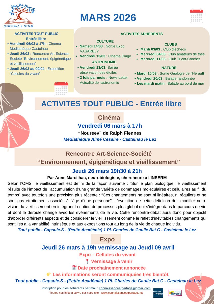 CetPartage's tweet photo. 🌿 MARS 2026 avec Connaissance &amp; Partage 🌿
Un mois riche en culture, nature et découvertes vous attend !
Voici le programme des activités 👇 https://t.co/EPbGbSyZ0e