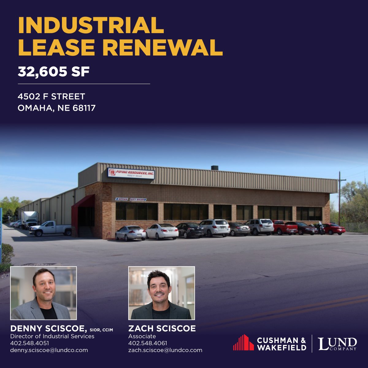 Denny Sciscoe and Zach Sciscoe represented the tenant on a 32,605 SF lease renewal at 4502 F Street in Omaha, NE.

#IndustrialLease #DoneDeal #CommercialRealEstate #Omaha