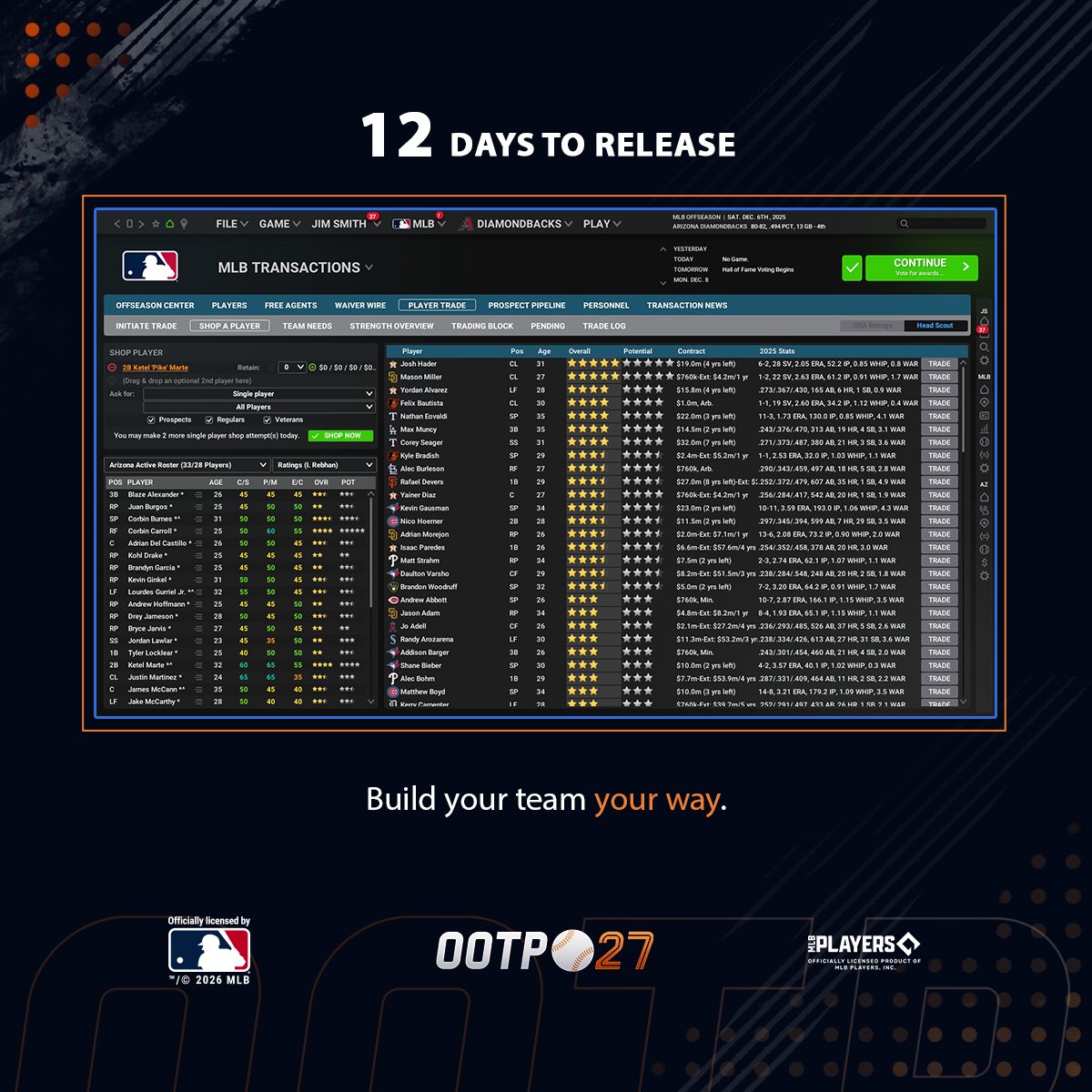 ootpbaseball's tweet photo. Out of the Park Baseball 27 launches worldwide on March 13, 2026!

Pre-order today, play it three days early and save 10% right now at https://t.co/vjQZMVViS4

OR 

Wishlist on Steam at https://t.co/dLIwj1yrhp https://t.co/PXpYyiQWvY