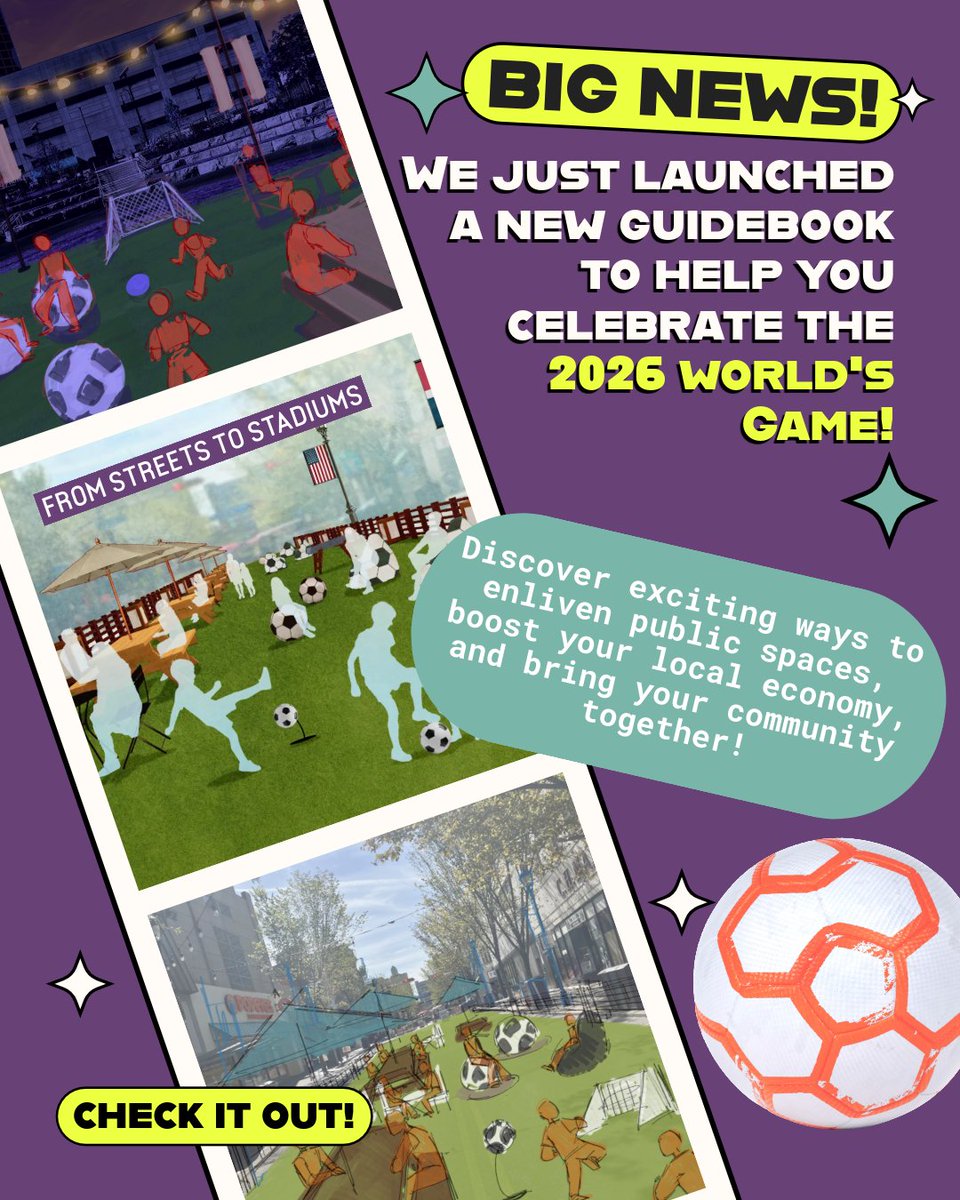 NJTPA's tweet image. Did you hear?! 
The NJTPA just kicked off its #FromStreetstoStadiums: Transforming Public Spaces to Celebrate the World’s Game.
Looking to bring the games to your community? Read the whole guide:
njtpa.org/blog/kick-off-…
#placemaking #soccer #community #metlife