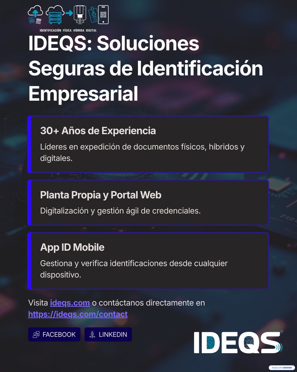 Ideqs_sas's tweet photo. En IDEQS impulsamos la identificación física, híbrida y digital con soluciones seguras para tu organización. 30+ años de experiencia, planta propia y portal web para gestión ágil, y App ID Mobile para verificar desde cualquier dispositivo.
📲 WhatsApp: (+57) 310 233 2112 https://t.co/hU4PaoWrZA