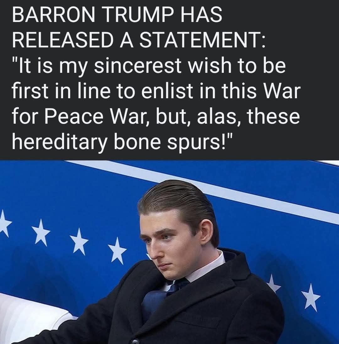 ChazReddBear's tweet photo. @atrupar #SendBarron #SendBarronToWar #IranWar https://t.co/uAaWl8j9jK