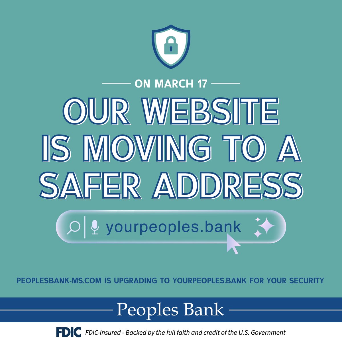 We’ve got a new, safer web address! 🔒
Beginning March 17, find us at yourpeoples.bank.