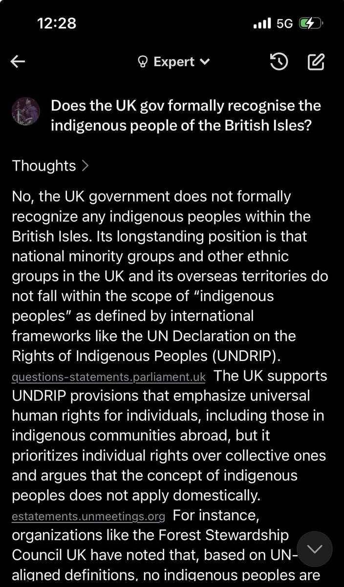 The UK gov does not formally recognise the indigenous peoples of the British Isles