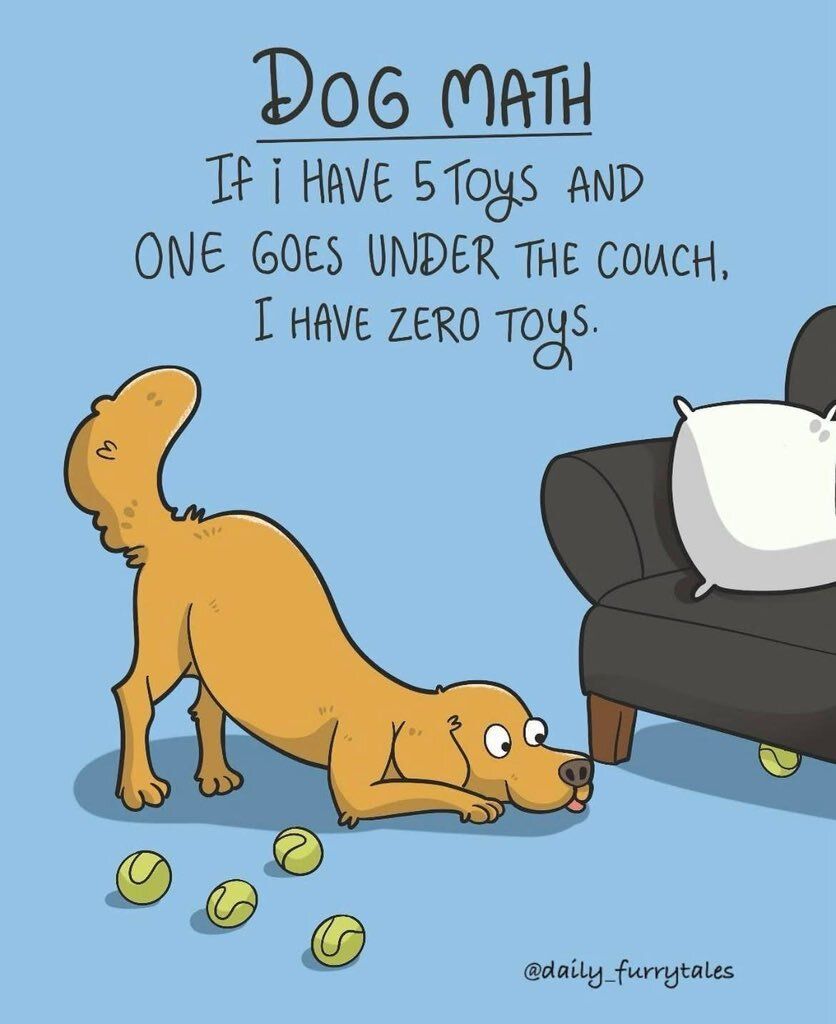 ShadowDogDesign's tweet image. #Dog Math:  If I have 5 toys and one goes under the couch, I have zero toys.

#FunnyDog #DogMath #Dogs #BestFriend #GoodDog #FaithfulFriend #LoveDogs #DogsAreLove