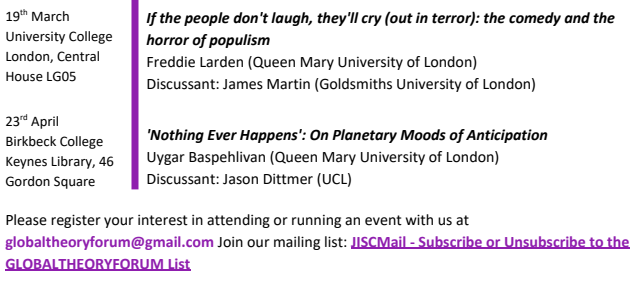 GlobalTheoryLDN's tweet photo. In a change to our schedule, our very own @Freddielarden will be presenting on the horror and comedy of populism on 19th March at UCL, Central House LG05 at 5pm (followed as always by the pub). We are excited that Goldsmith's Prof James Martin will be joining us as discussant. https://t.co/2kquivB8X1