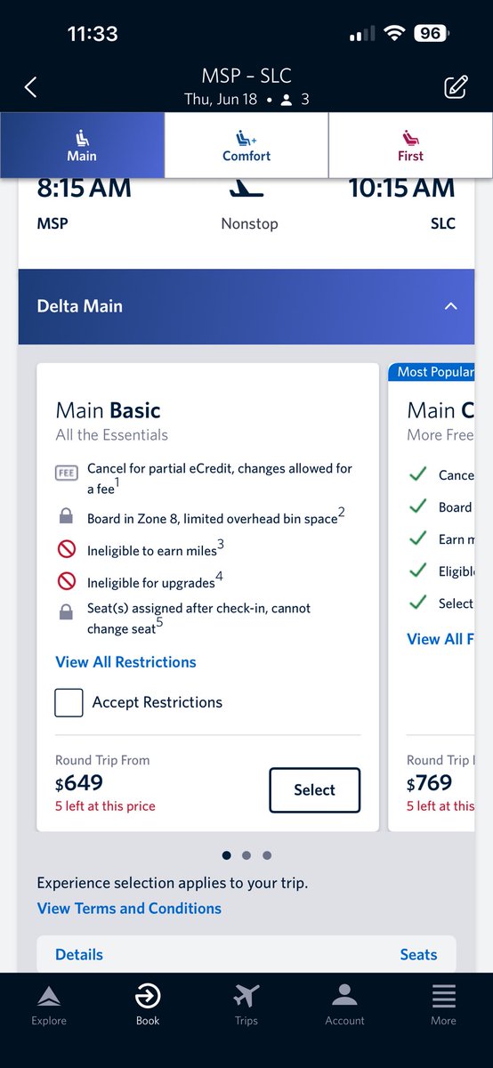 akandmninmn's tweet photo. @MJH227722 @AmericanAir Not defending them but delta doesn’t earn miles or allow upgrades with its basic economy either https://t.co/GXp85yH43r