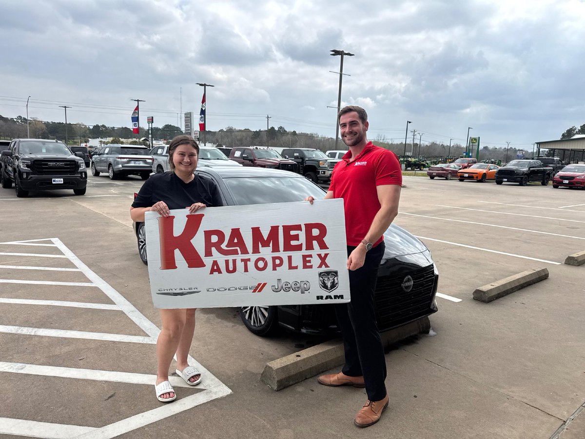 KramerAutoplex's tweet image. Congratulations to one of my good friends, Savannah Spivey, on the purchase of her new Nissan Altima SV! 
🎉   Come see Seth Brown for your next vehicle purchase. 😁

🖥️ Website Link: bit.ly/46tY3UN
#KramerCDJR #LivingstonTexas #KramerAutoplex #NewCarSales #Automotive