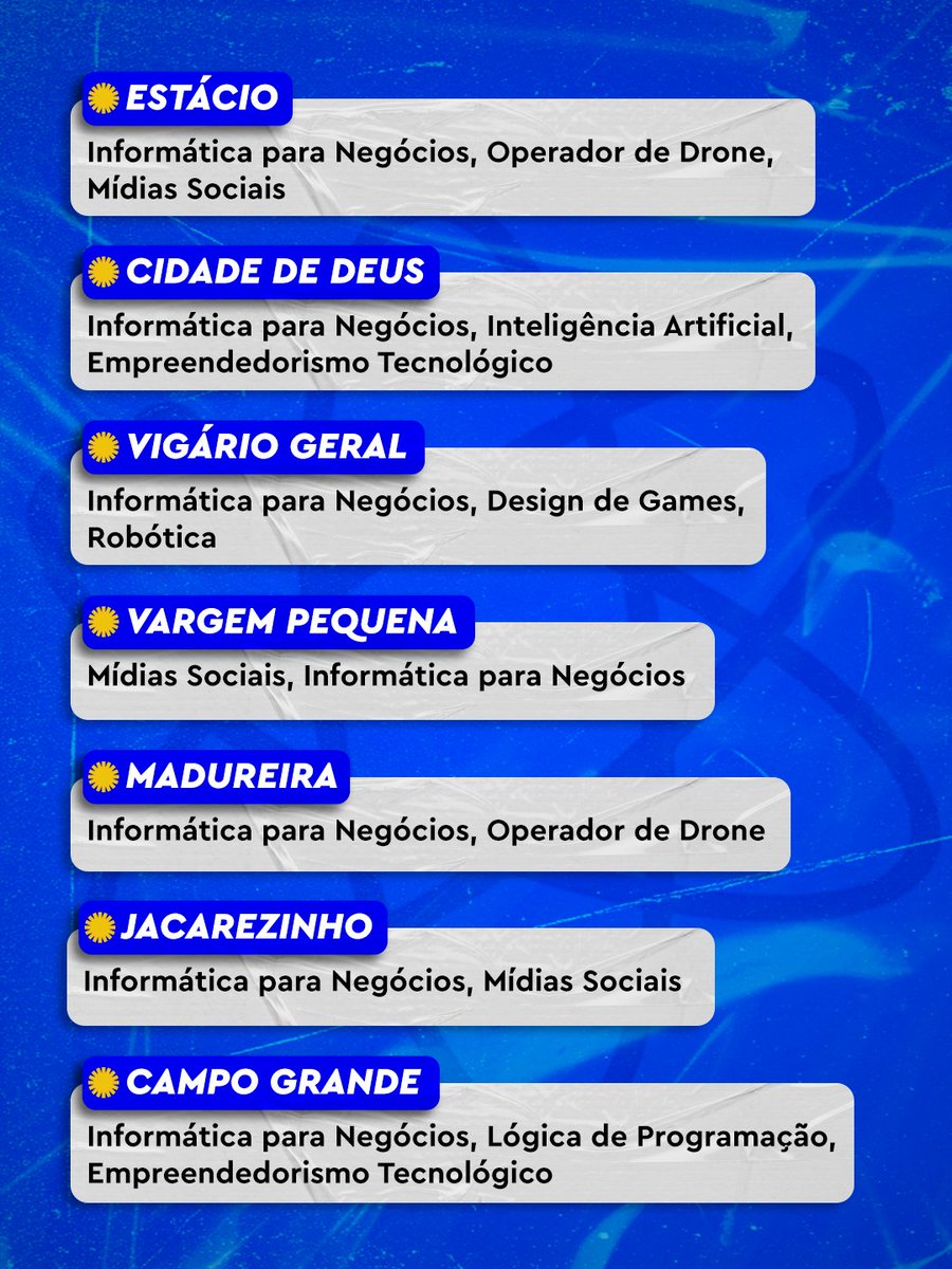 JUVRio's tweet photo. As inscrições ainda estão abertas! 🚀

Cursos gratuitos, formação prática de verdade e turmas de manhã, tarde e noite — pra você escolher o melhor horário e não deixar essa oportunidade passar.

Garanta sua vaga pelo link na bio! 💙 https://t.co/M28FZPoHEB